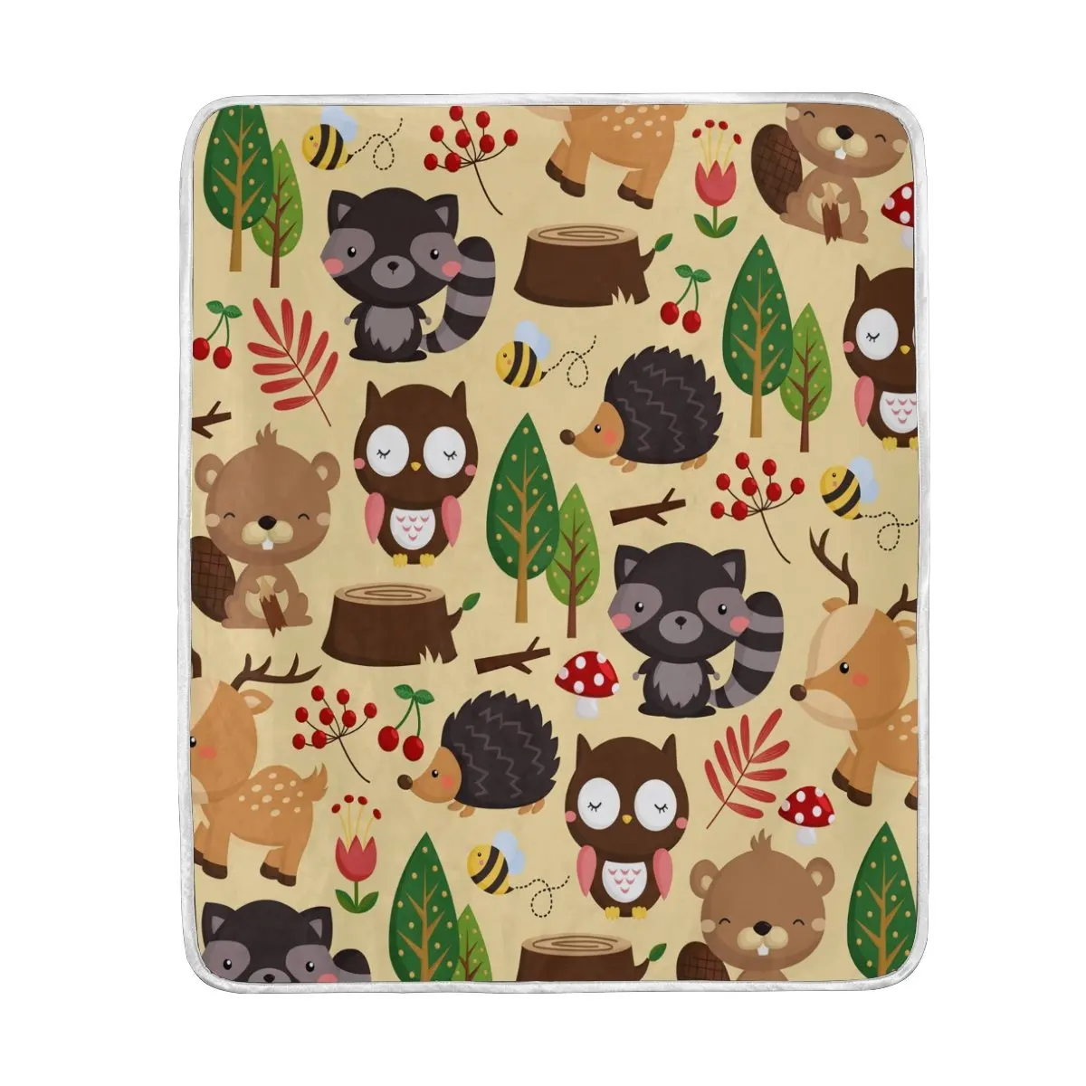 Cute Woodland Animal Blanket Soft Warm Cozy Bed Couch Lightweight