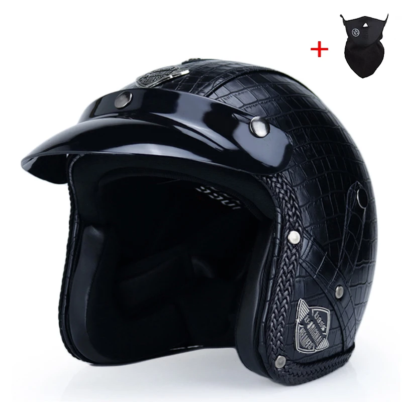 Ретро винтажный мотоциклетный шлем Chopper скутер Синтетическая кожа 3/4 с открытым лицом Casco Moto шлем DOT Capacete маска очки - Цвет: 1