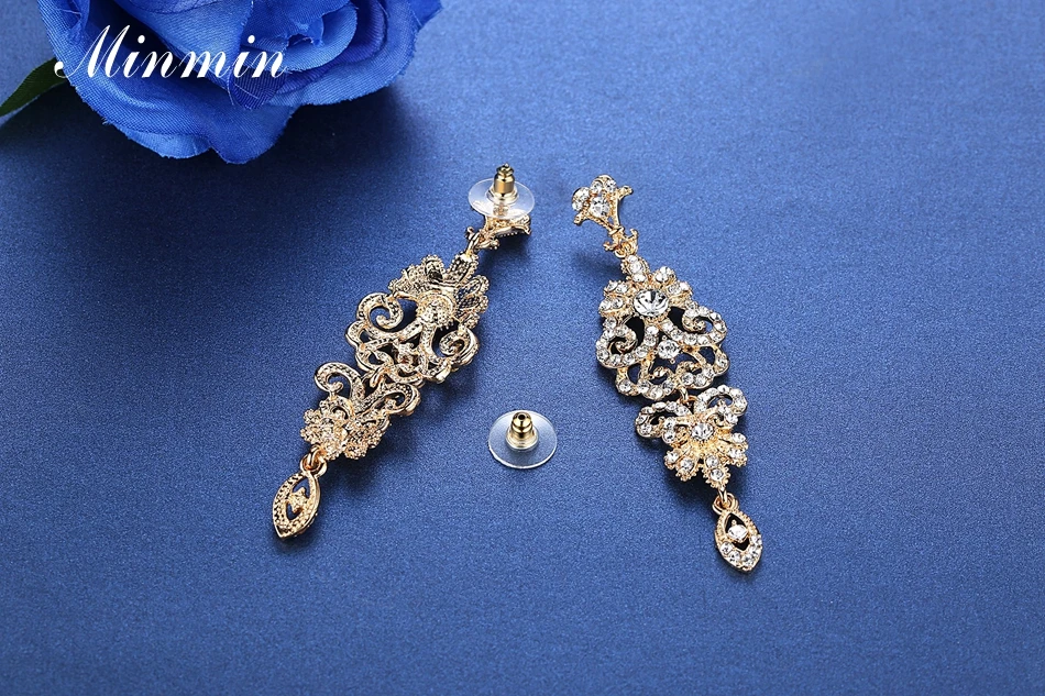 Minmin, роскошные серьги-люстры для женщин, 3 цвета, модные свадебные длинные висячие серьги с кристаллами, свадебные ювелирные изделия EH948