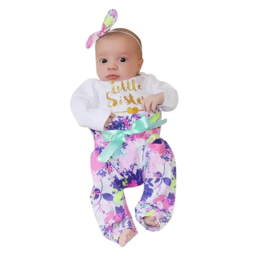 Wholesale 3 PCS Newborn Infants Girls Baby White Print Bodysuit+Pants