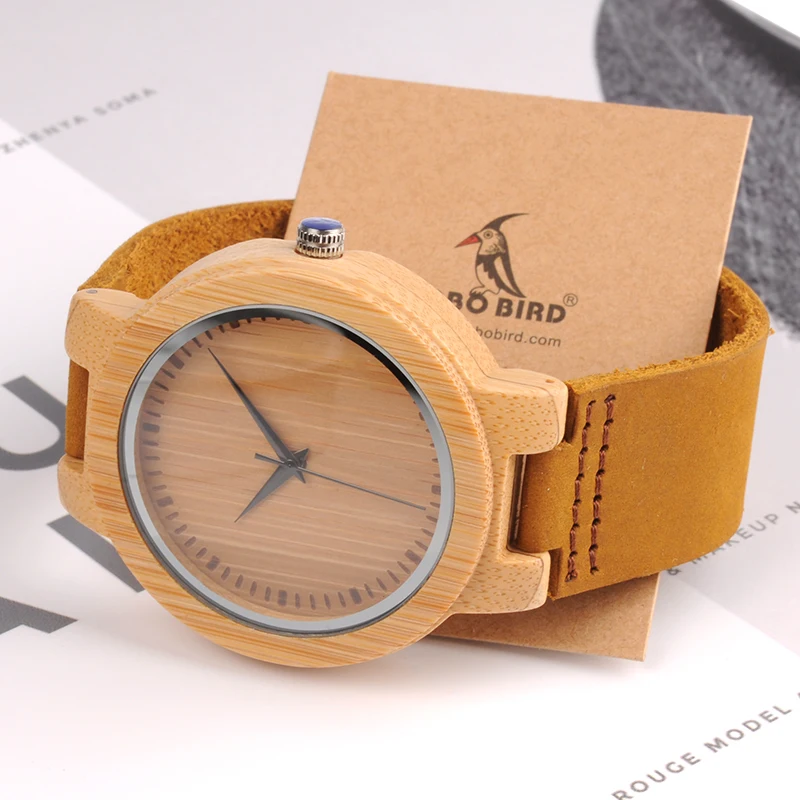 BOBO BIRD Men Watch Bamboo Watches With Real Leather Band Watch for Men in Wood Box relogio masculino Accept Logo Drop Shipping