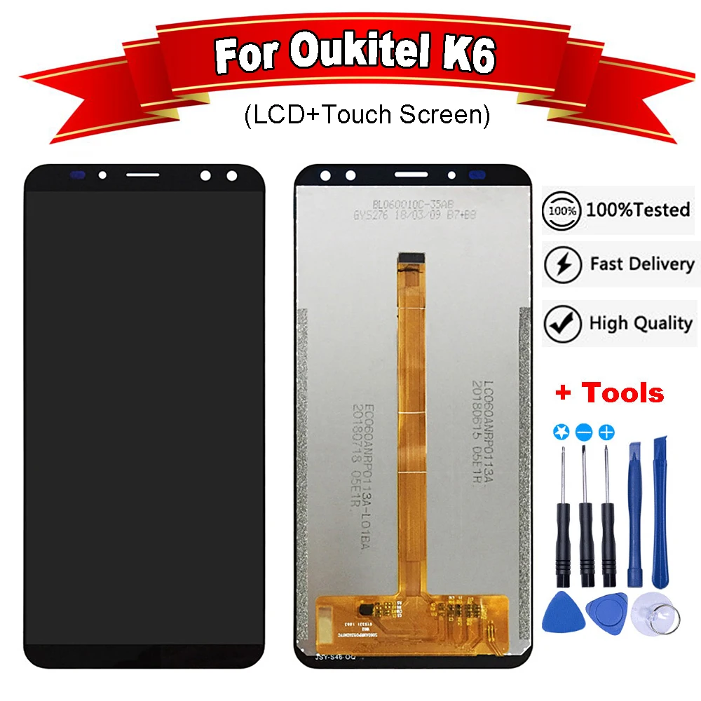 

6.0"inch For Oukitel K6 LCD Display+Touch Screen Screen Digitizer Assembly Repair Parts+Free Tools