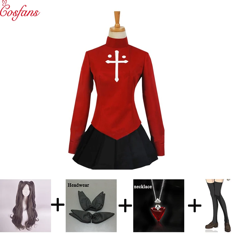 

New Rin tohsaka cosplay Halloween women Cosplay Costume Fate/Stay Night Rin Tohsaka Uniform Dress Cos Anime Tops skirts wigs set