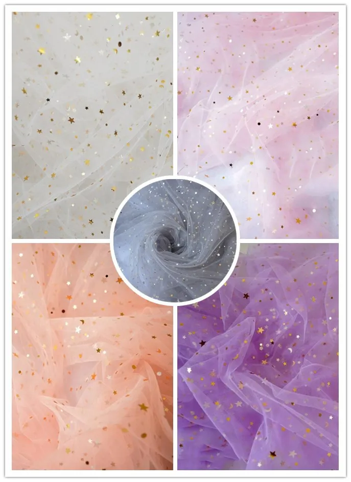 

Glitter star moon 1.5m*2m Tulle Tutu Wedding Decoration Organza Laser DIY Craft Birthday Party Supplies