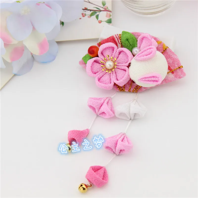 Розовый Японский стиль Kanzashi Yukata аксессуары для кимоно заколки для волос женская заколка для волос девочки кисточка кролик праздничный подарок розовый HW018-T - Цвет: Розовый