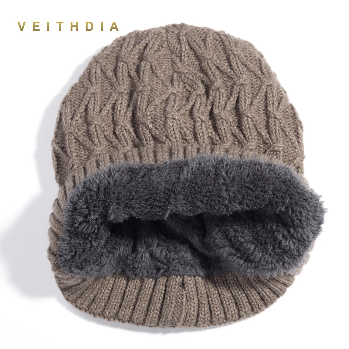 Зимние мужские шапки VEITHDIA двухслойные вязаные шерстяные облегающие