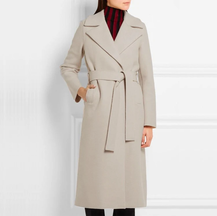 2017 New Long Design Simple Style Sashes Woolen Jackets Women Wool Coats-in Wool & Blends from 