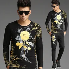 Осенне-зимняя модная повседневная спортивная одежда с принтом роз, комплекты из 2 предметов, мужской спортивный костюм, спортивный костюм для фитнеса, толстовка, штаны