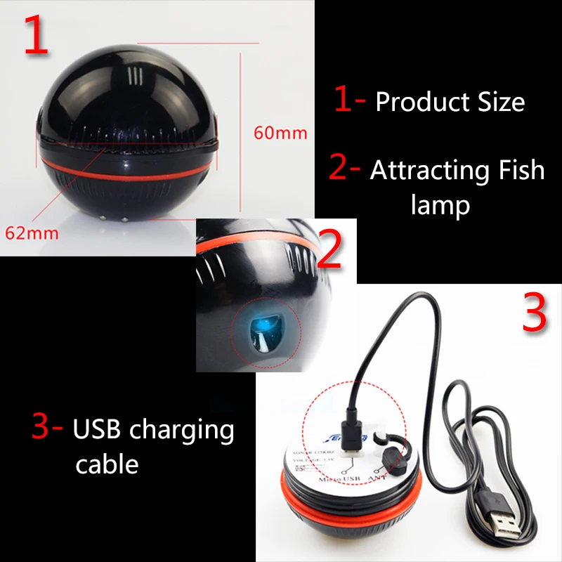 Erchang XA02 Portable Sonar Sensor Deeper Depth 48m/160ft Detector Alarm Bluetooth Fish Finder For Fishing Wireless Echo Sounder