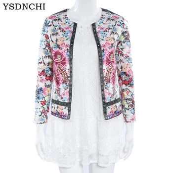 

YSDNCHI Hot Fashion Spring Autumn Women Jackets Coat Outwear Vintage Lady Ethnic Floral Print Short Jacket Outwear Female Blusas