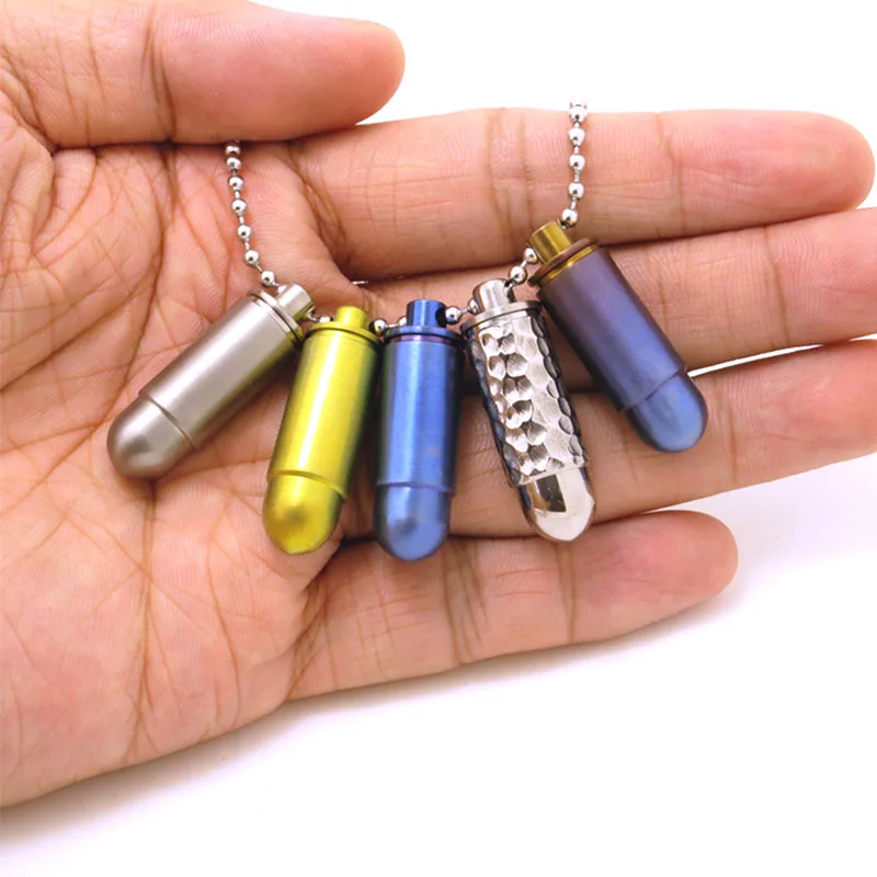 

1PC EDC Mini Bullet Titanium Alloy Waterproof Bottle Container Pill Box Sealed Capsule Necklace Bullet Shell Pendant Accessories