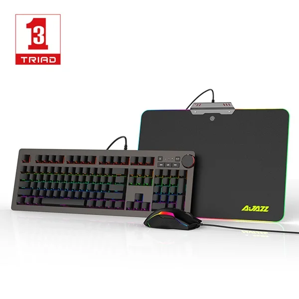 Все новые Ajazz 3 в 1 программируемые Antighost RGB Механическая с подсветкой игровая клавиатура, мышь и коврик для мыши костюм синяя ось - Цвет: Black Blue Axis