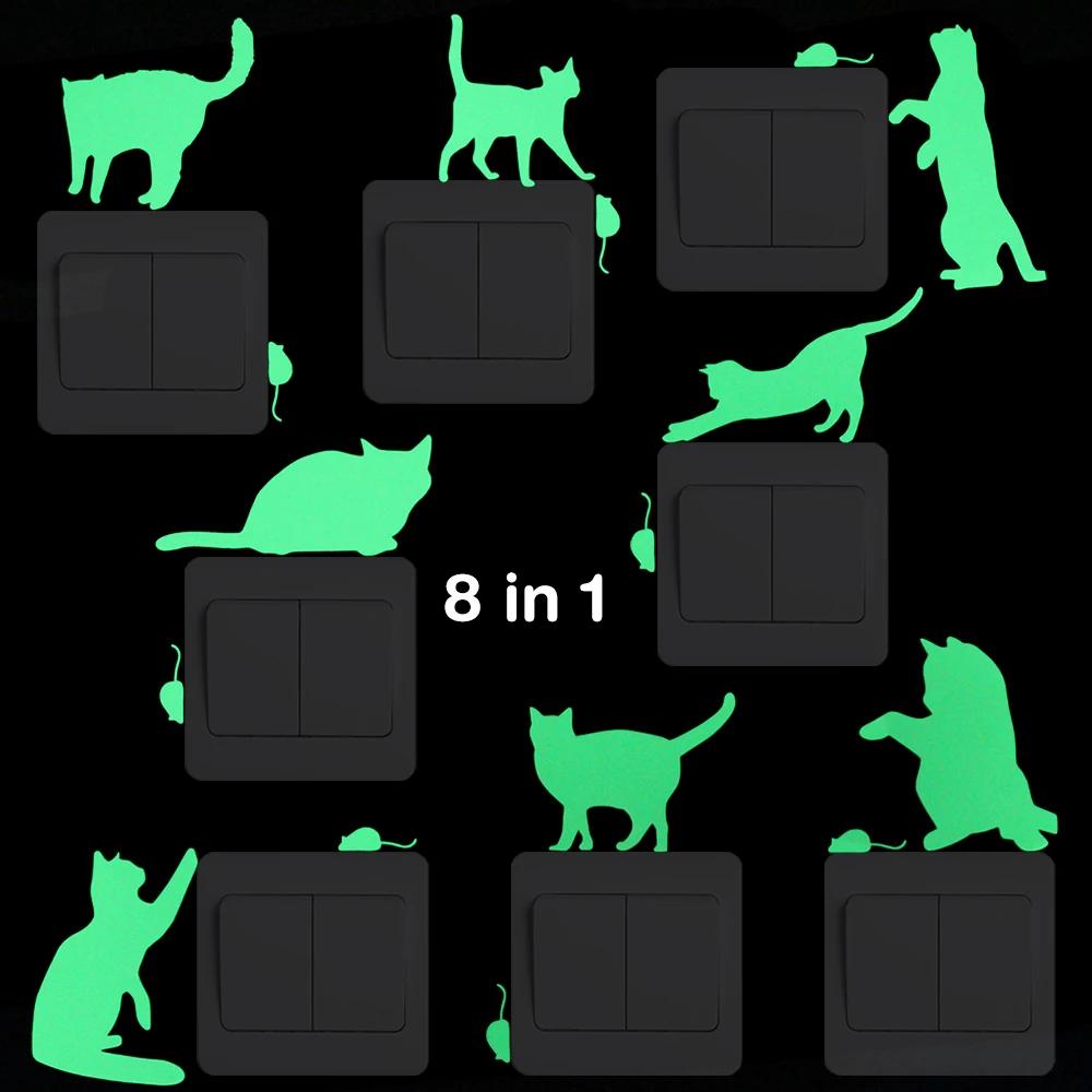 

Funny Cat Catches Mouse Switch Sticker Glow in the Dark Wall Sticker Decal Kids Room DIY Decoration Cartoon Fluorescent Sticker