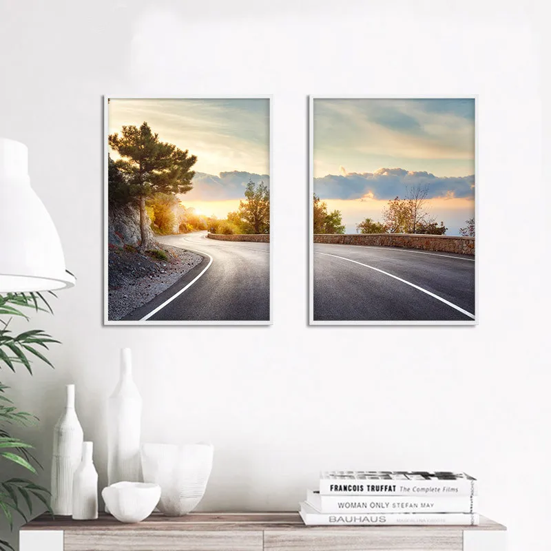 Sunset Road Landscape Canvas Art Poster Decorative Print Wall Painting Nordic Style Picture Living Room Scandinavian Home Decor