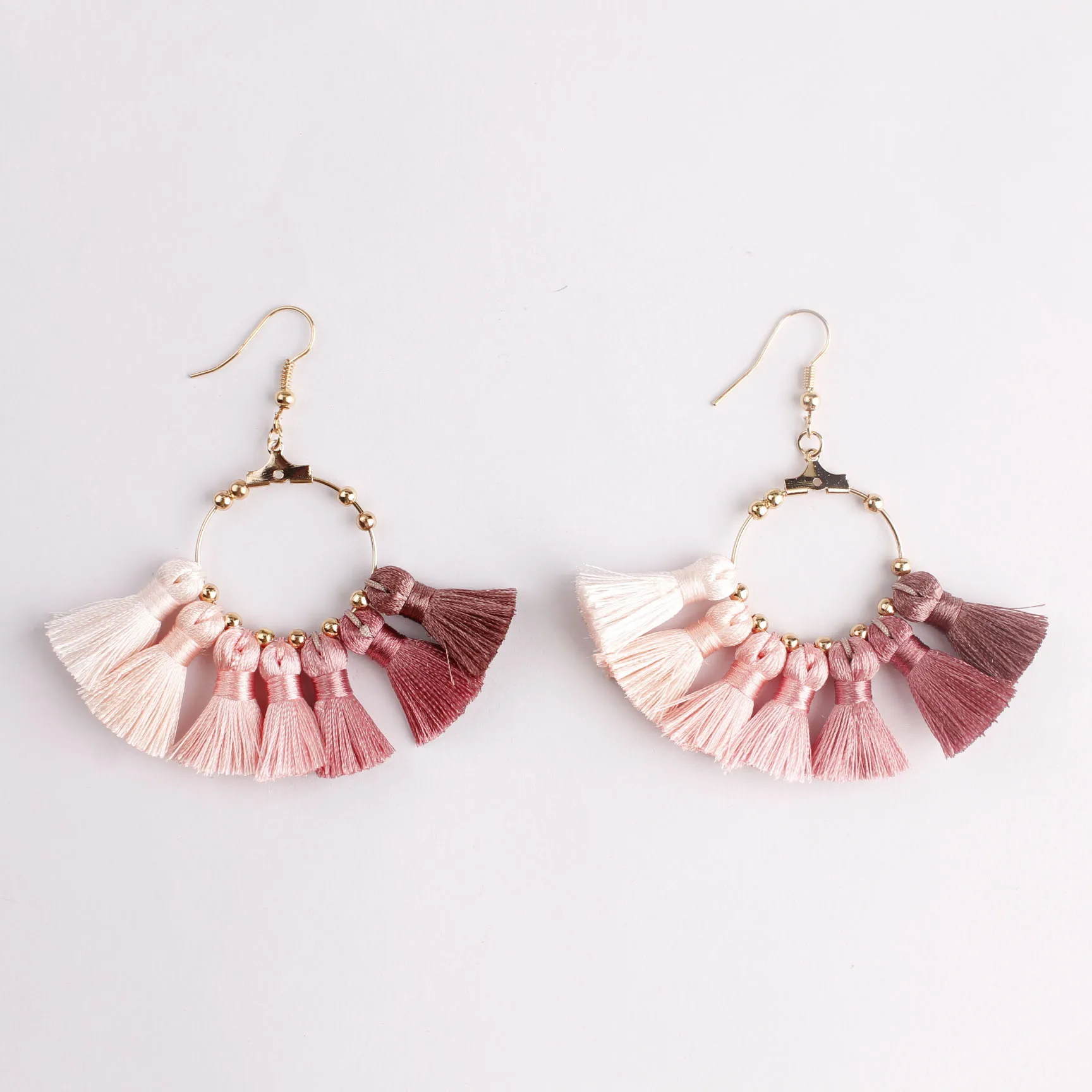 

New Designer Inspired Handmade Bohemian Colorful Tassel Drop Earrings For Women Fan Shape Cotton Fringe Ethnic Dangle Earrings