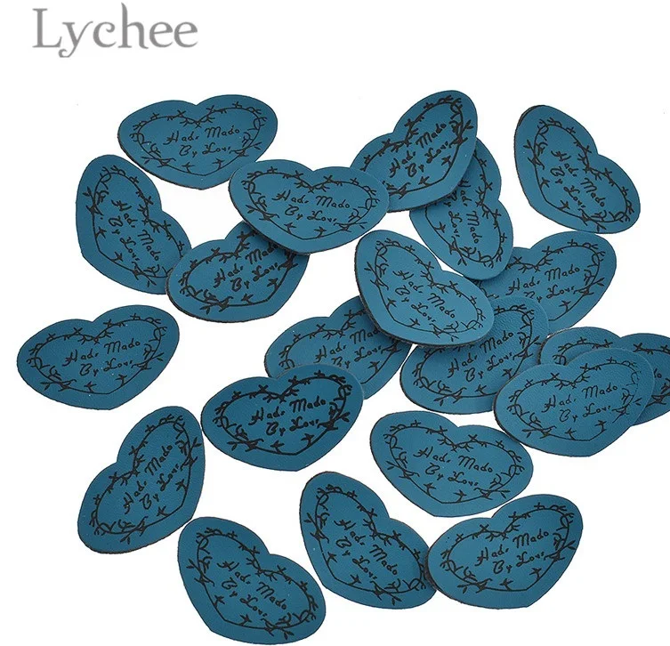 Lychee 20 шт ручной работы в форме сердца из искусственной кожи метки красочные тисненые этикетки DIY этикетки типа «флажок» для швейных аксессуаров одежды - Цвет: blue