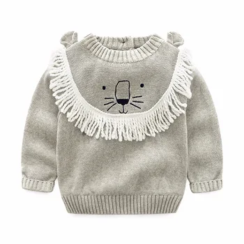 

New 2018 Spring Girl Boys Cotton Thread Sweater Baby Kids O-Neck Tassels Soft Sweater Kids Boutique Knitted Cartoon Lion Sweater