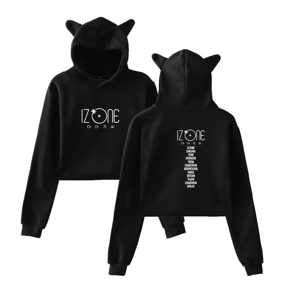 

Izone Cat Ear Hoodies Sweatshirt High Street fashion Women Kawaii Sexy cool Casual Navel Sweatshirts Kpop Streetwear Hooded