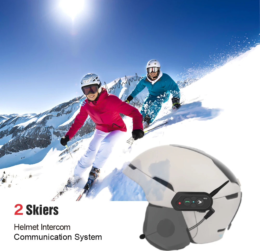 EJEAS SKI10, 1200 м, Bluetooth, гарнитура для лыжного шлема, с большой кнопкой, 500 мА/ч, AUX Auo, повторное подключение, обновляемая прошивка для 2 лыжников