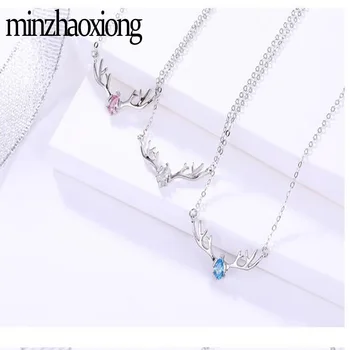 

Brand S925 Sterling Silver Deer Has You Necklace Antler Inlaid Zircon Clavicle Chain Christmas ornaments Women's Fine Jewelry