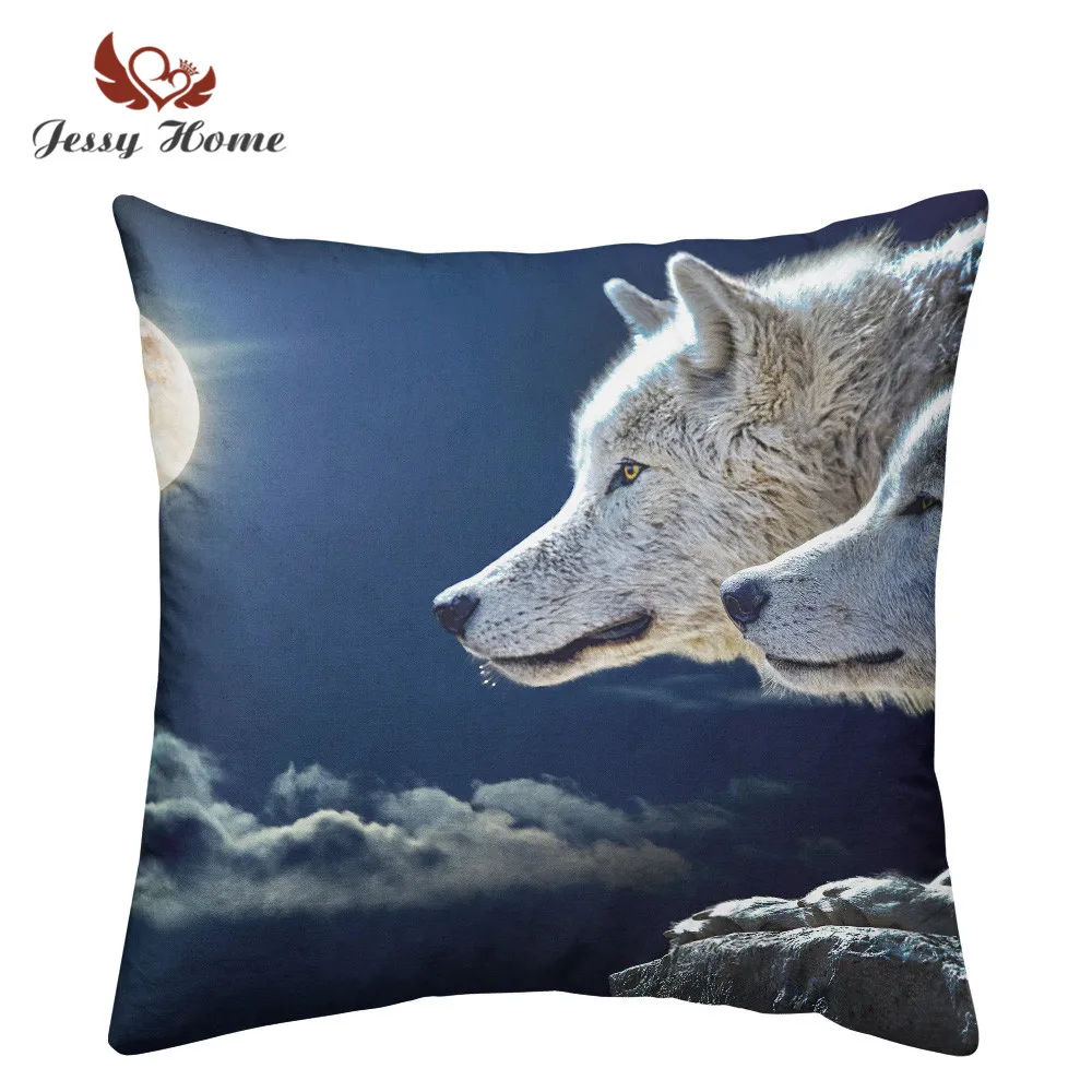 

3D Oil Painting Moon Wolf Cushion Cover Sheep Print Pillowcase Sofa Decorative Throw Pillow housse de coussin Drop Shipping C15