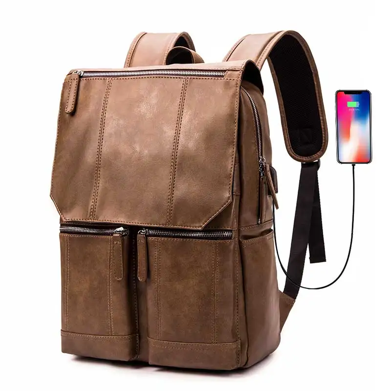 

Multifunction Men's Backpacks Laptop Bags USB Charge Male Backpack for Men School Backpacks PU Leather Bags for Man Travel