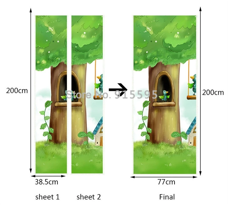 Современный мультфильм Дерево Птица детская комната Спальня дверь Фреска фото обои для дверь детской комнаты украшения ПВХ наклейки