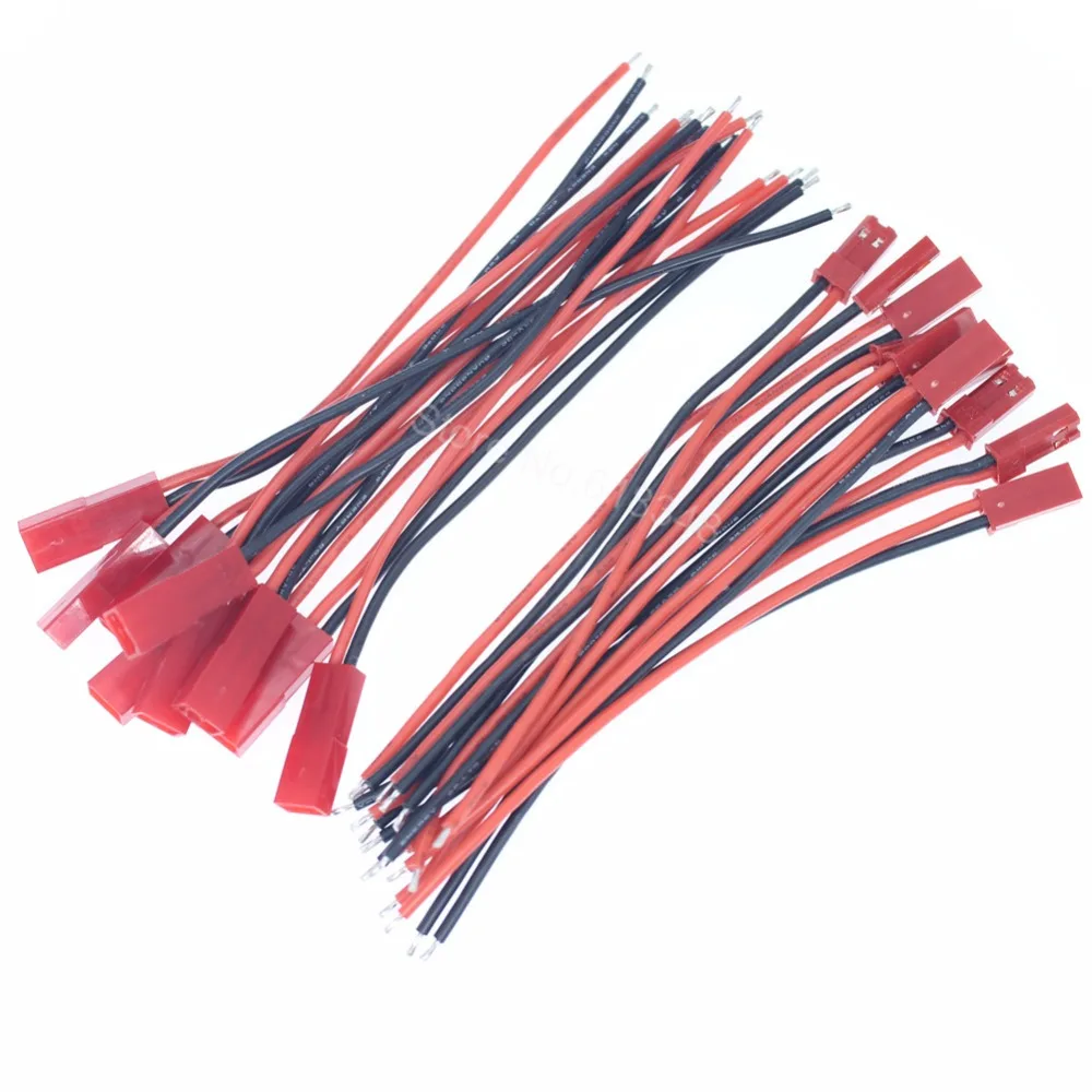 100 Pairs Flexible 2 Pin 100mm JST Connector Plug Male Famale with