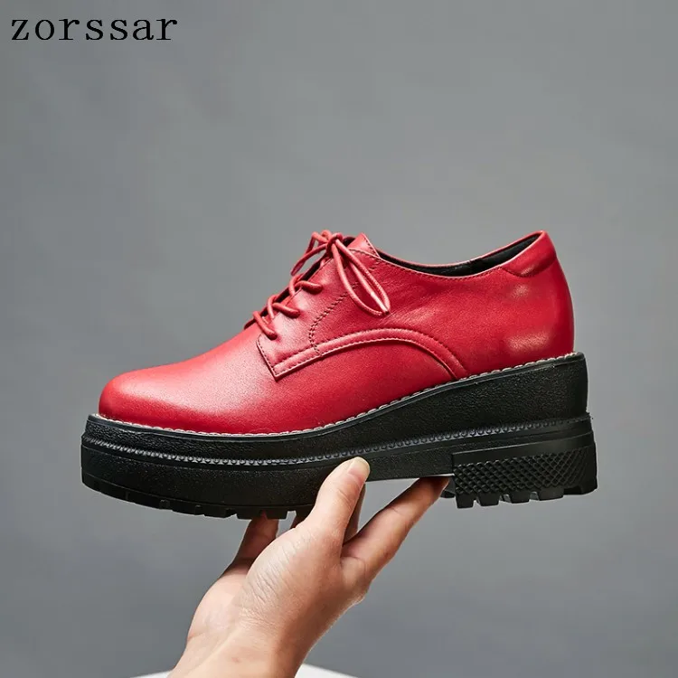 

Zorssar 2019 Autumn women flat shoes platform sneakers brogue lace up heels flat shoes women leather flats casual creepers shoes