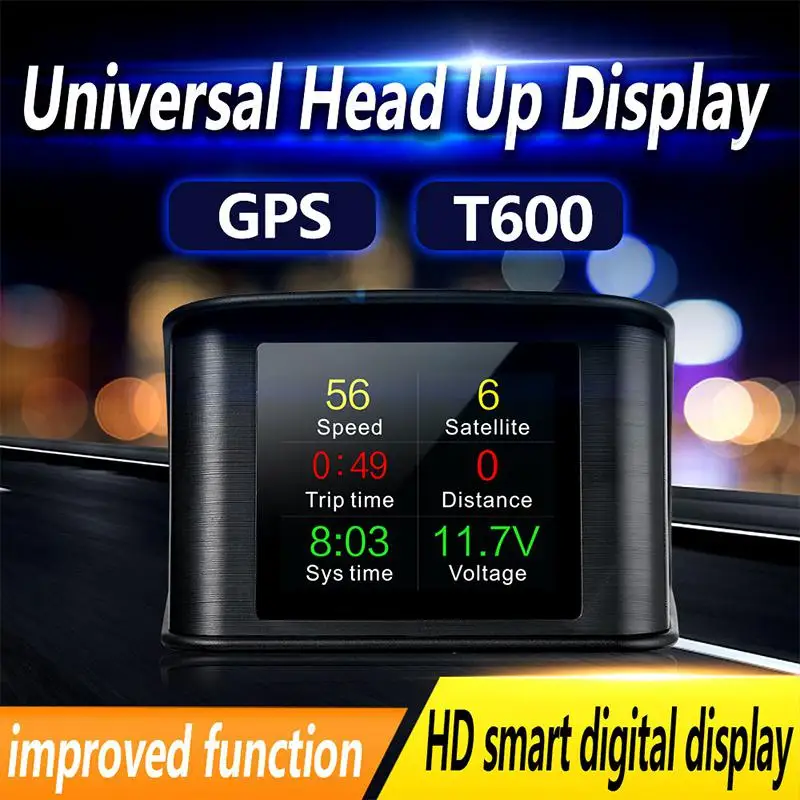 HUD T600 автомобильный OBD2 gps компьютерный Автомобильный цифровой OBD спидометр для вождения с пробегом температура топливного напряжения TFT