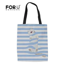 FORUDESIGNS сумка для покупок Синий Полосатый кот Печать Высокое качество Женские матерчатые сумки Сумка-тоут многоразовые для бакалейный продуктов эко складные сумки