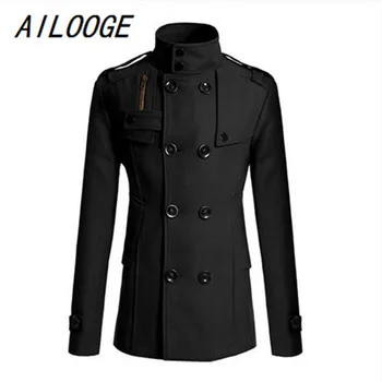 

AILOOGE Men's Fashion Slim Long Trench Coat Windbreaker Lapel Button Jacket Outwear