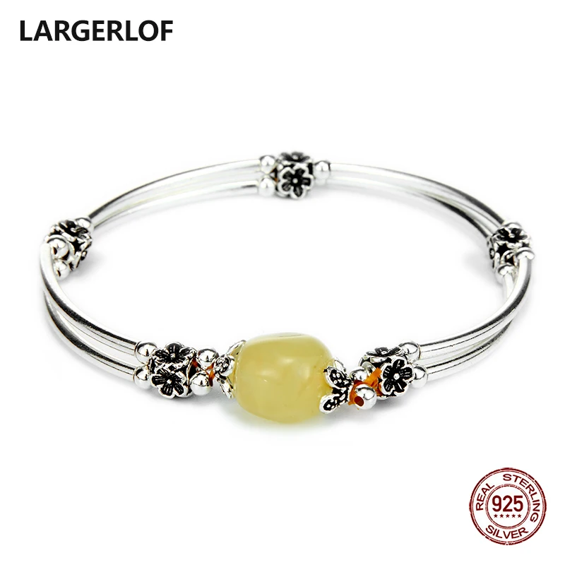 LARGERLOF 925 Sterling silver Bracelets Amber Bracelets Fashion Chain Bracelets For Women BR14028