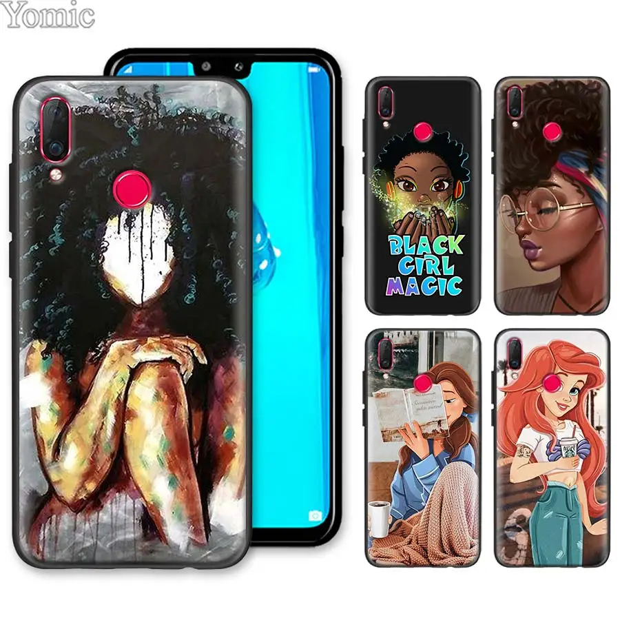 

Silicone Soft Case for Huawei Honor Y9 Y5 Y6 Y7 2019 Honor 10 20 Lite 8X 8A V20 Cover Beautiful Afro Girls Black TPU Case