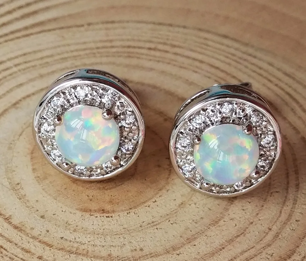 10mm round white fire opal stud earrings for ladyin Stud Earrings from