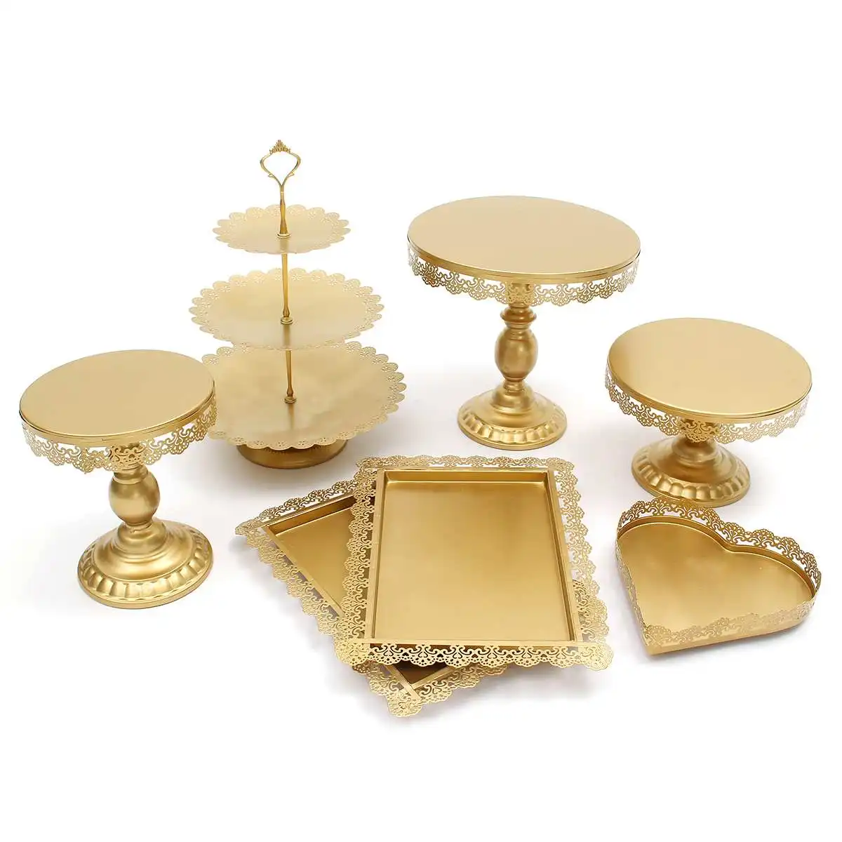 7pcs/set Iron Cake Stands Wedding Decorating Tools Moulds Cake Tray Rack Pan High Foot European Snack Rack Pastry Plate