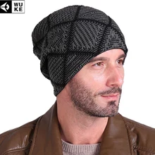 WUKE, зимние теплые мужские шапочки Skullies, клетчатые вязаные теплые шапки, модные стильные шапки для мужчин, шапочки теплые для лыжного спорта