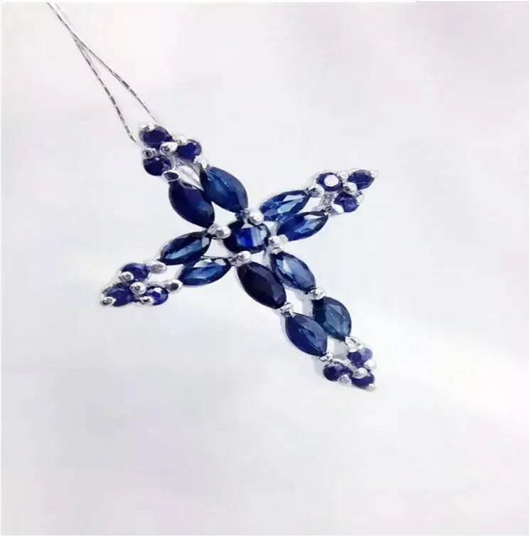 

Natural sapphire necklace pendant Cross pendant Origin real blue sapphire 925 sterling silve