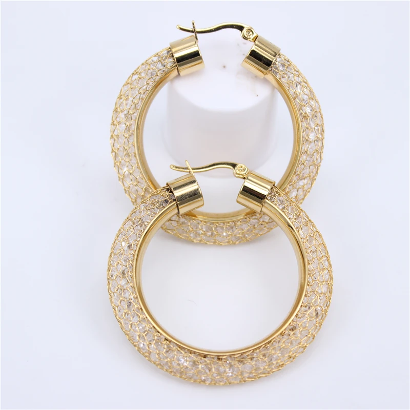 Дизайн Золотой/Серебряный цветной круг серьги из нержавеющей стали большие круглые серьги-кольца Подарки для женщин модные ювелирные изделия LH705 - Окраска металла: gold color