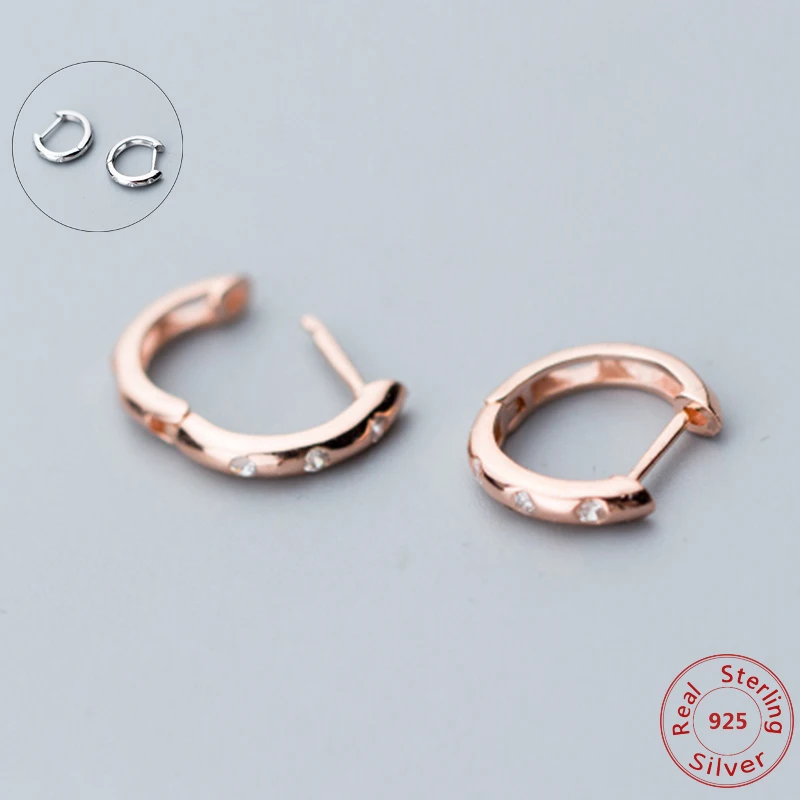 

925 Sterling Silver Simple U Shape AAA+Cubic Zirconia Small Hoop Earring for Women Top Quality 925 Silver Jewelry Rose Gold