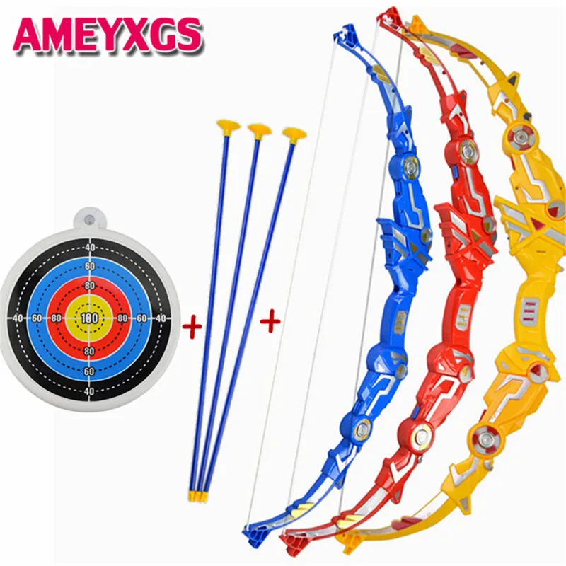 

1Set Kids Bow and Arrow Childrens Toy Bow Light Up Plastic Soft Sucker Arrow with Target For Outdoor Game Archery Accessories