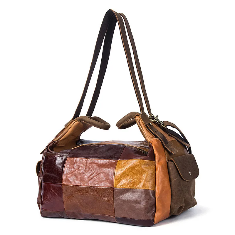 

Factory Outlet Retro Color Cowhide Stitch Unisex Travel Bags Fashion Trendy Plaid Luggage Bag Large Capacity Travel Duffle