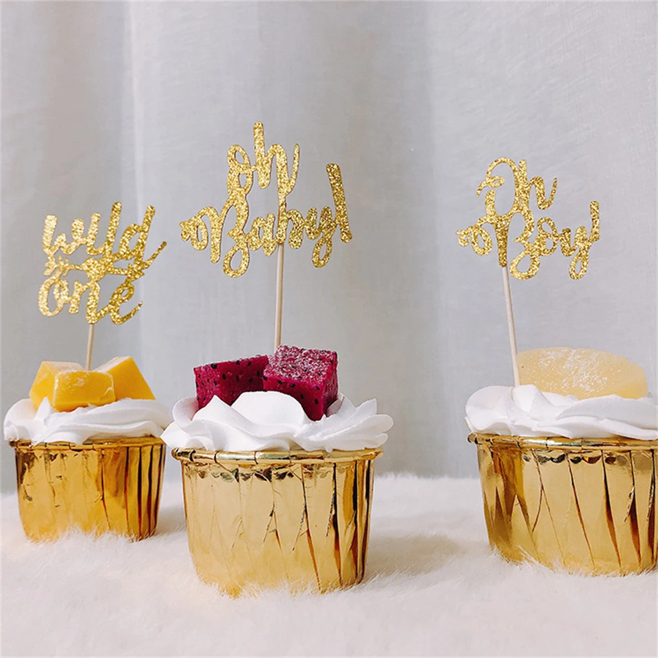 Tronzo 20 шт Золотой Розовый Блеск Oh Baby Wild One Cupcake 1 й День рождения пол раскрывает торт