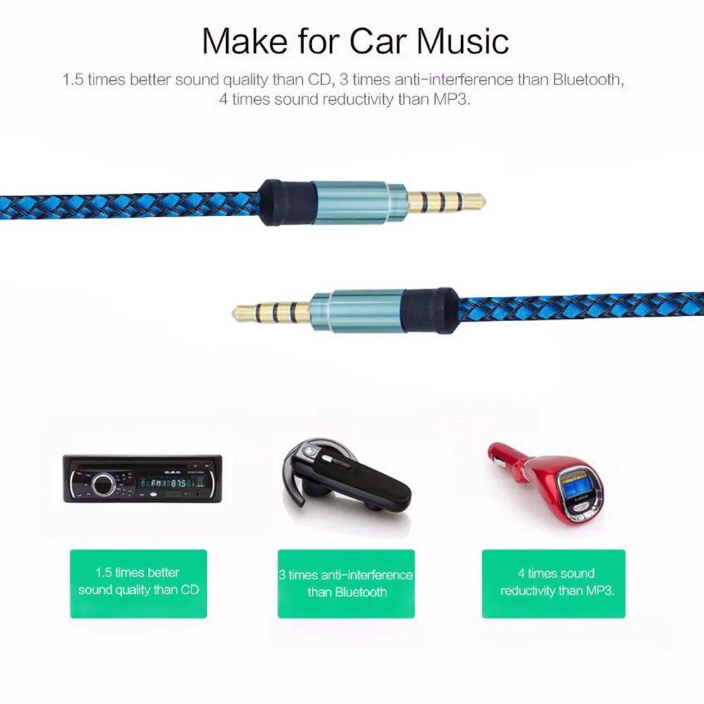 Купить 1,5 м нейлон Jack Audio Cable 3,5 мм до 3,5 мм Aux кабель мужчинами Золотая пробка автомобилей Aux Шнур для iphone 7 samsung для динамика