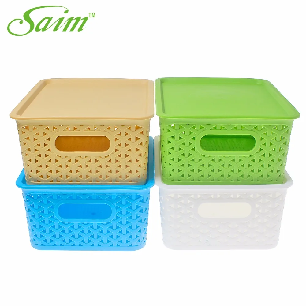 

4pcs New Arrival Big Size Storage Box Holder Rectangle Plastic Sundries Storage Box With Cover Modern Box for Home Decoration