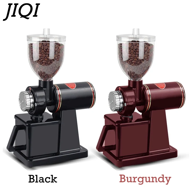 JIQI-molinillo de café eléctrico, máquina moledora de frijol, rebaba plana, rectificadora de 220V/110V, color rojo/negro, para UE y EE. UU.