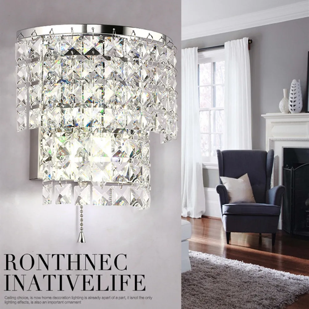 Modern Crystal Wall Lamp Chrome Wall Sconce Bedside Living Room Wall Light (2)