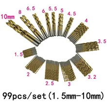 99pcs/Set Titanium Coated Metal hss Twist Steel Drill Bit Set Tool 1.5mm – 10mm