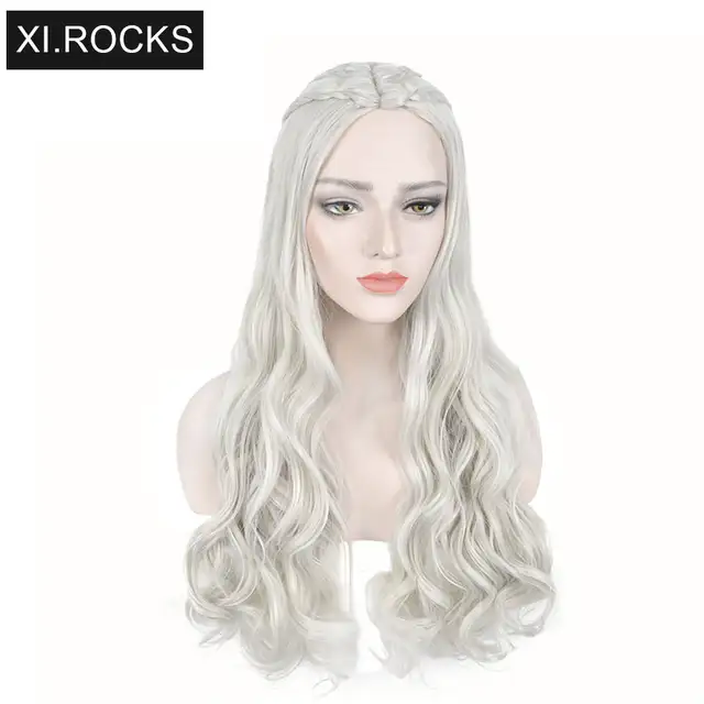 Us 16 99 3627 Xi Rocks Long Cosplay Wigs For Black Women Braid Wavy Wig Synthetic Female Grey Curly Mother Dragon Wigs For In Synthetic None Lace