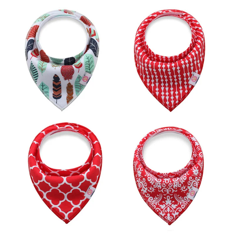 Teenster Fashion Burp Cloths Baby Cloth Bandana Bibs Cheap Stuff Bib Cartoon Printing Baby Bibs 4pcs/lot Pure Cotton Double-deck